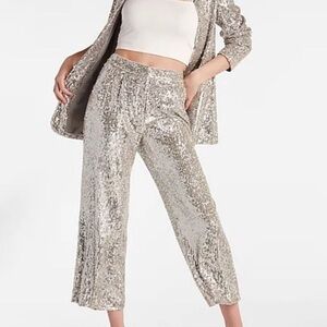Express Silver Sequin Cropped Pants